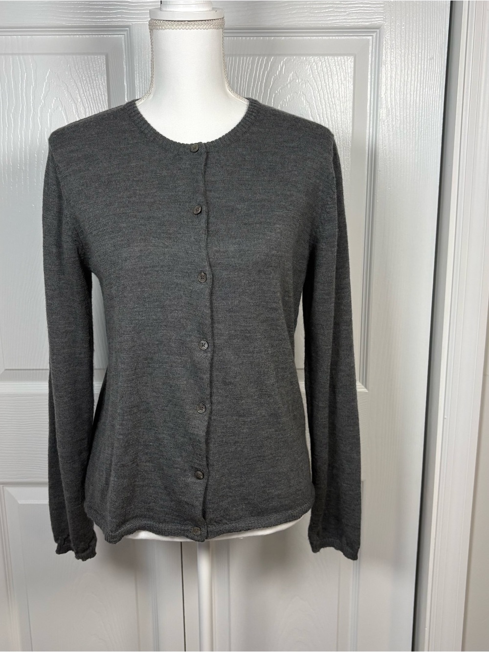 Title: Field Gear Merino Wool Cardigan M Gray Preppy Minimalist Capsule Made UK